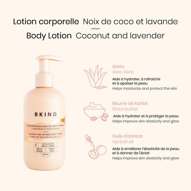 BKIND Lotion corporelle hydratante Noix de coco et lavande Soins corporels BKIND