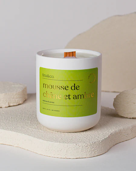 Feu & Co Chandelle de soya 226 g | Fait au Québec Maison Feu&Co Mousse de chêne & ambre