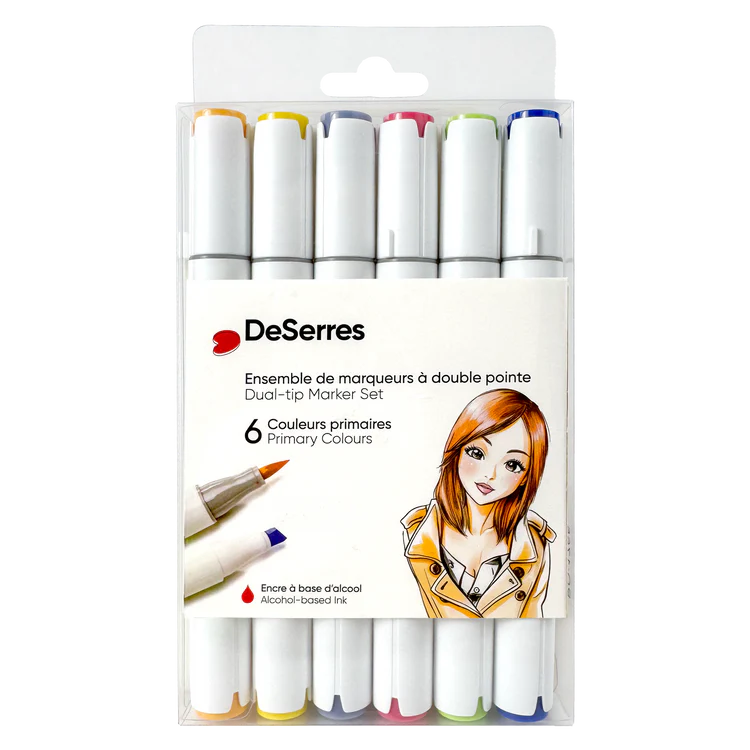 DeSerres Ensemble 6 marqueurs alcool à double pointe couleurs primaires Divers DeSerres