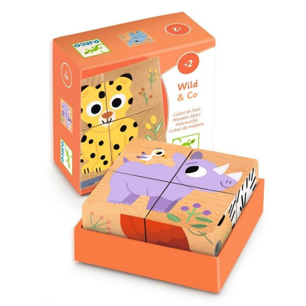 Djeco Casse-tête 4 cubes Animaux sauvages Jouets Djeco