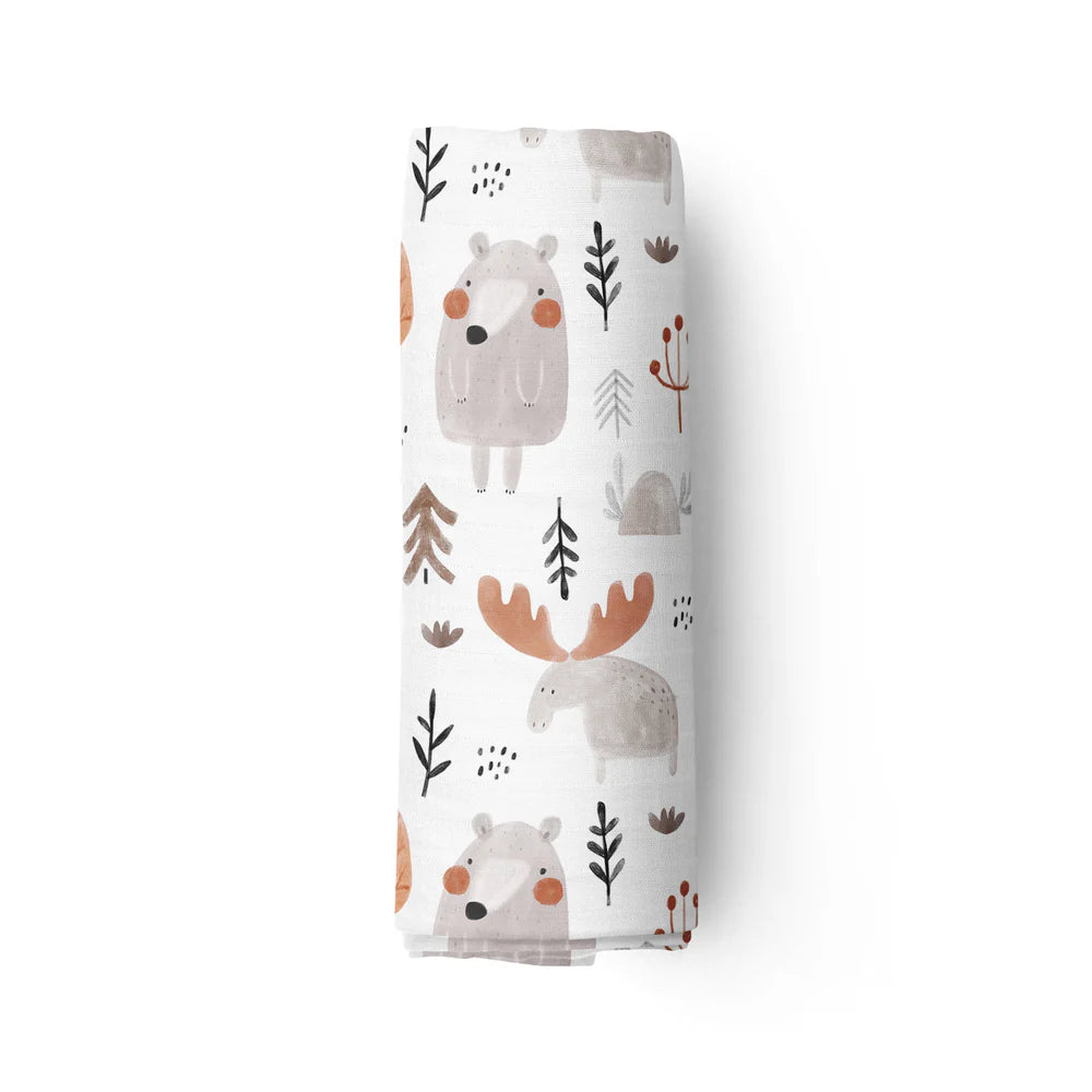 Oleoops Couverture mousseline de bambou pour bébé 47x47 Dodo OleOops Forêt aquarelle  