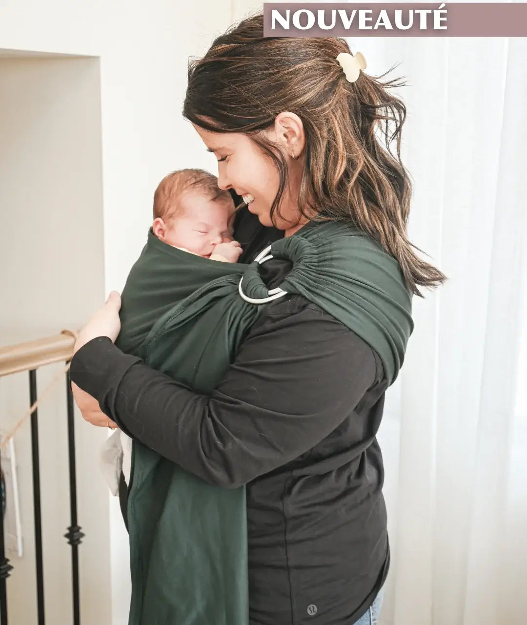 Gustine Écharpe extensible de portage pré-nouée 2 en 1 en bambou ou en coton MK Baby Portage Gustine baby carrier Forest (coton)