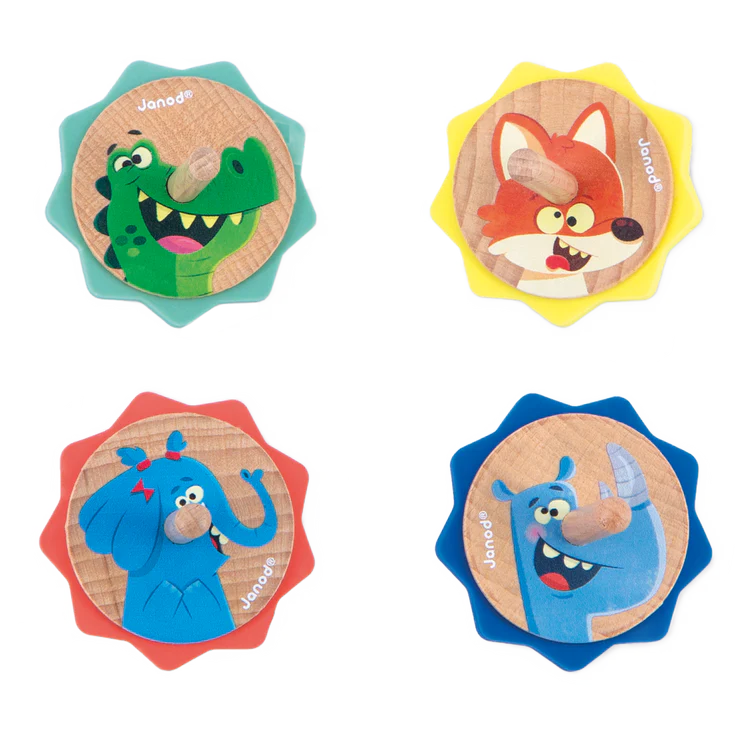 Janod Toupie en bois avec rebord en silicone - Collection Applepop Jouets Janod