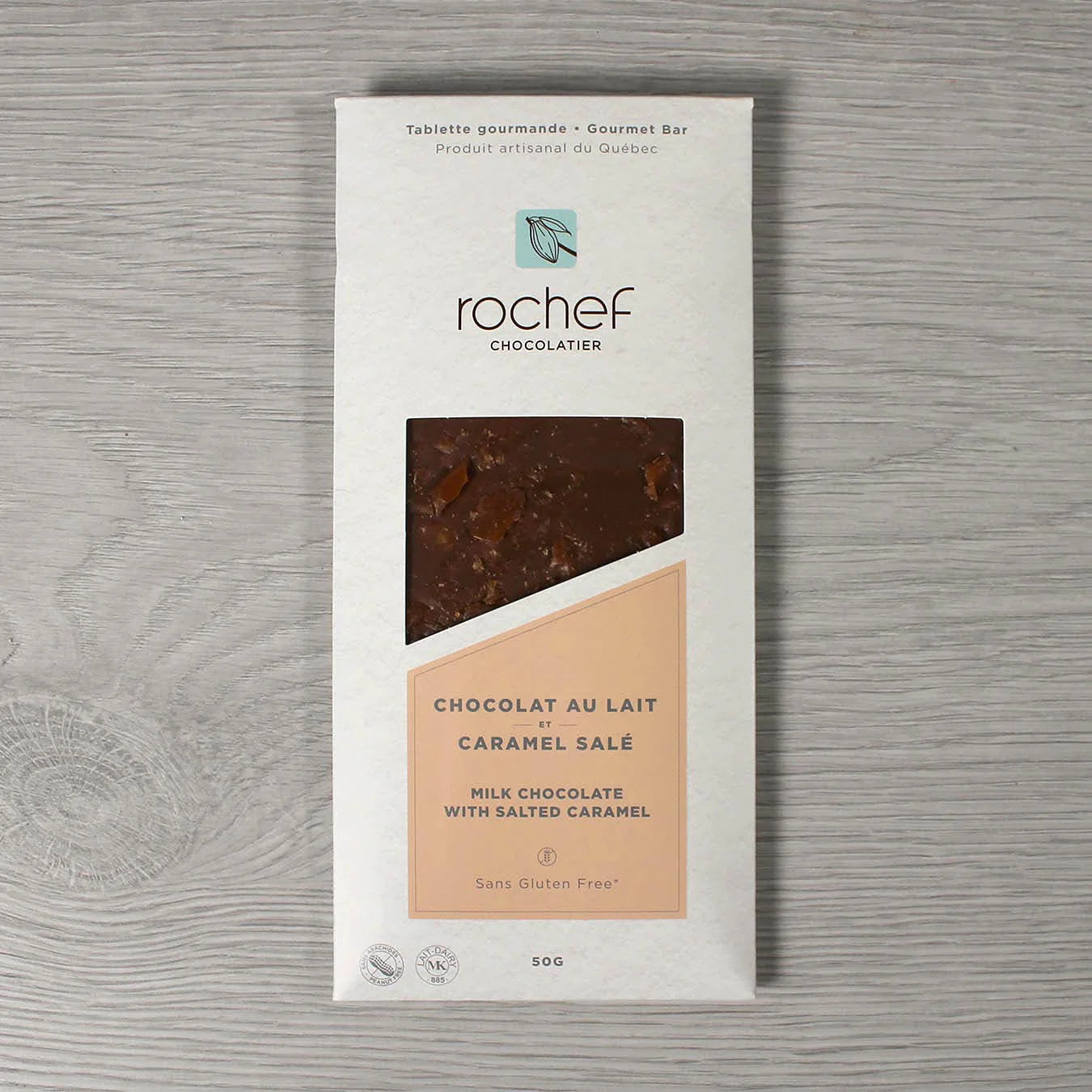 Rochef Chocolatier Tablette de chocolat au lait et caramel salé 50g Gourmandise Rochef Chocolatier