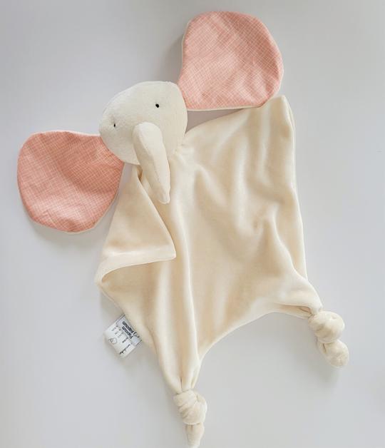Papoum papoum Éléphant doudou en Bambou Dodo Papoum Papoum Carreaux roses  