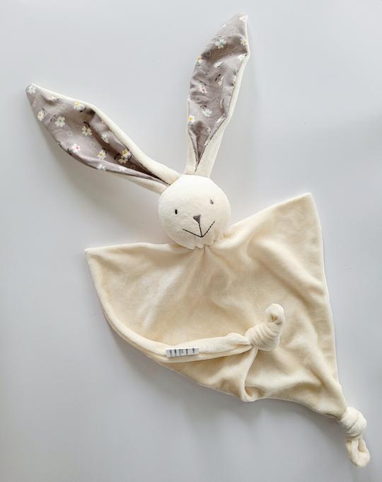 Papoum papoum Lapin doudou en Bambou Dodo Papoum Papoum Lapin crème oreilles grises avec fleurs  