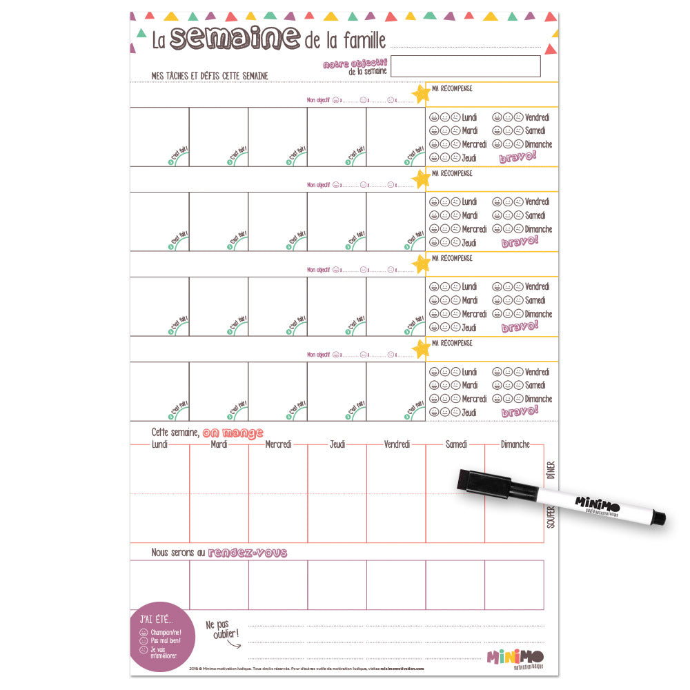 Minimo Organisateur Familial hebdomadaire Vertical Éducation Minimo Playful Motivation Ludique Vertical