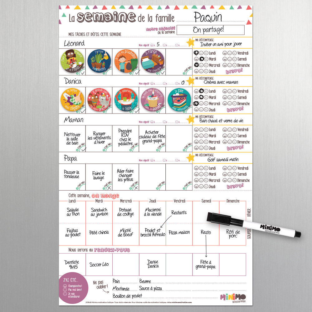 Minimo Organisateur Familial hebdomadaire Vertical Éducation Minimo Playful Motivation Ludique