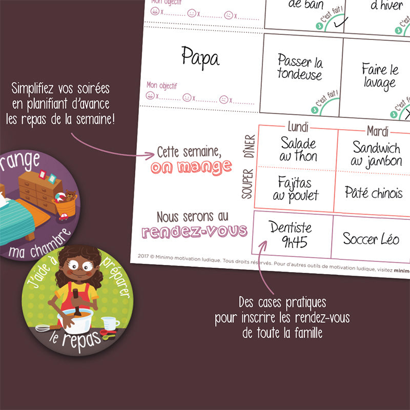 Minimo Organisateur Familial hebdomadaire Vertical Éducation Minimo Playful Motivation Ludique